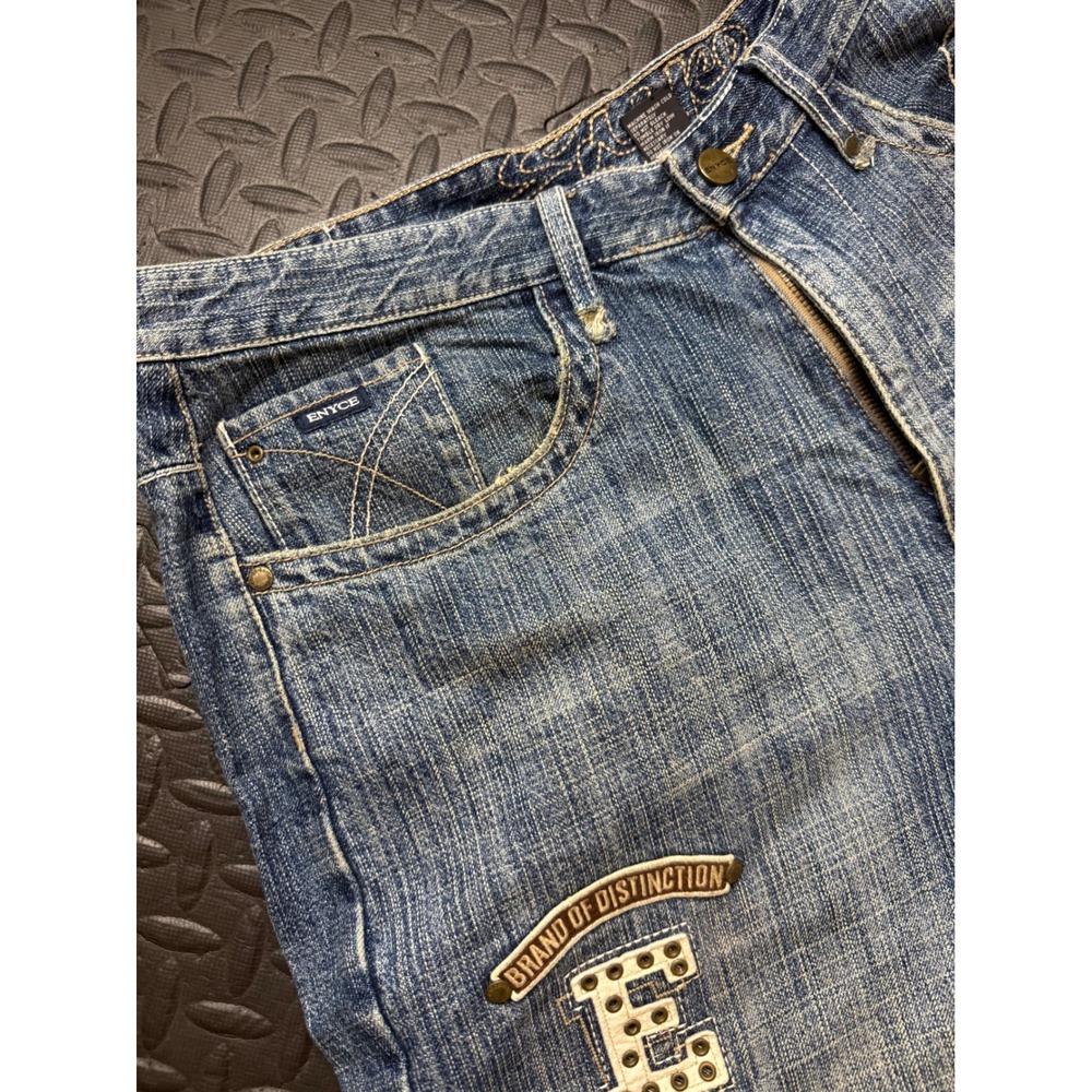 Enyce Y2K Baggy Studded Spellout Jeans Mens 36 Blue Denim Hip Hop Streetwear - Picture 4 of 12
